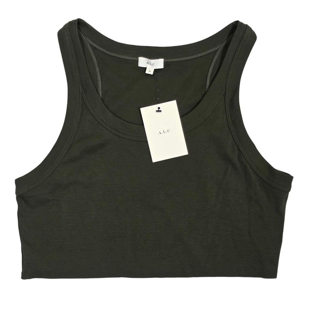 A.L.C. Halsey Cropped Cotton Rib Tank Olive Green Racerback Top Women XL New